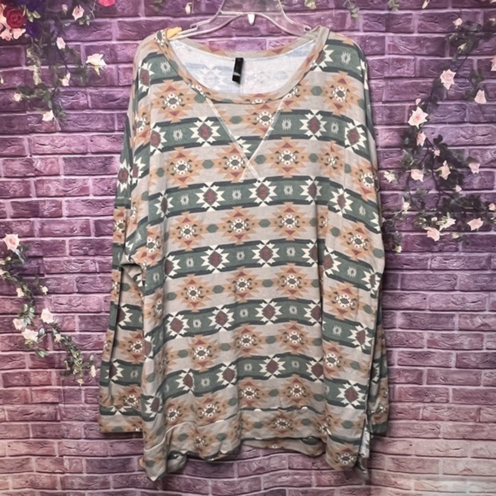 Glitzy Girl Aztec Print Long Sleeve Top